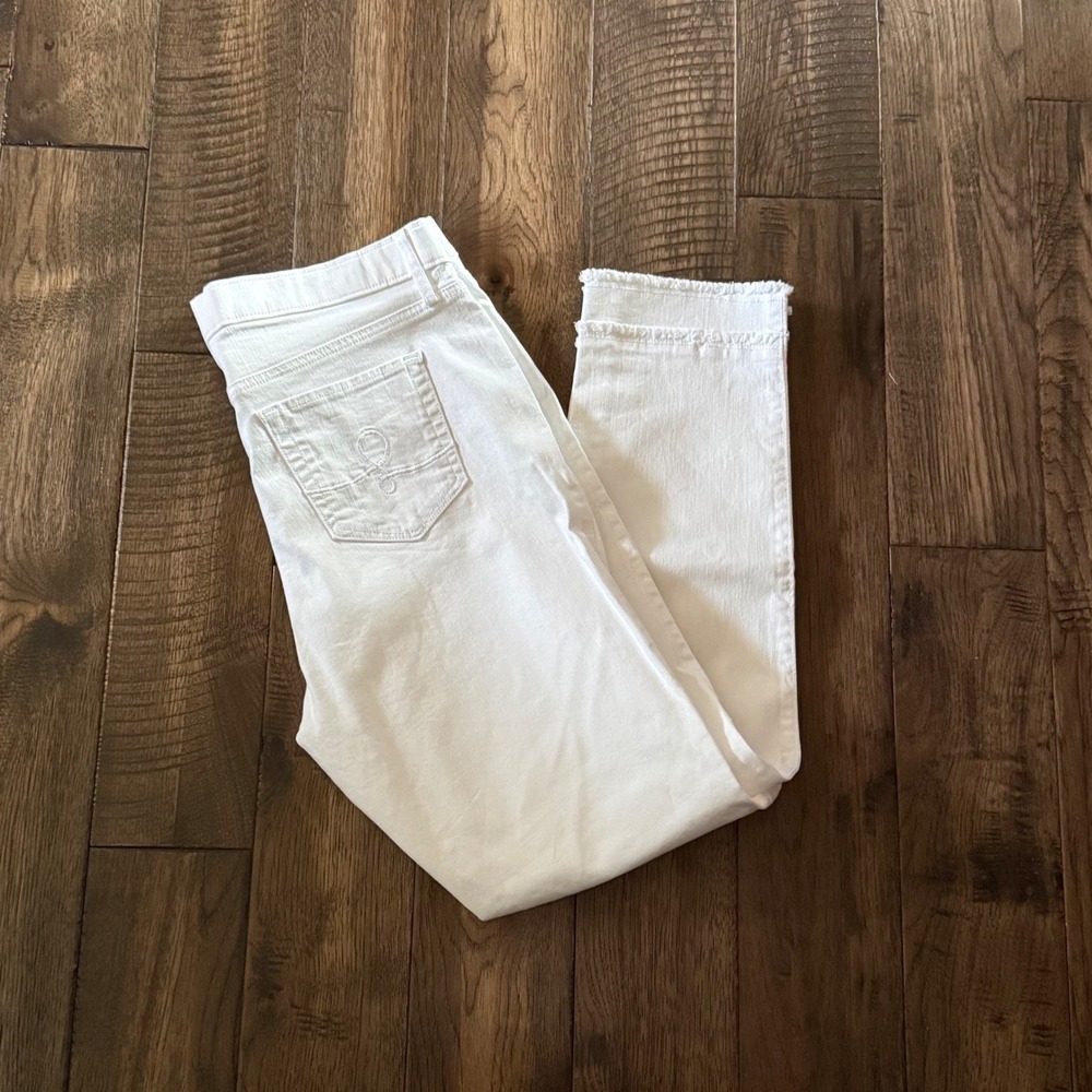 Lilly Pulitzer Womens White Straight Leg Denim Jeans Raw Released Hem Size 14